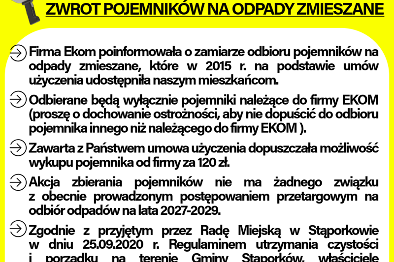Komunikat Zwrot Pojemnikow