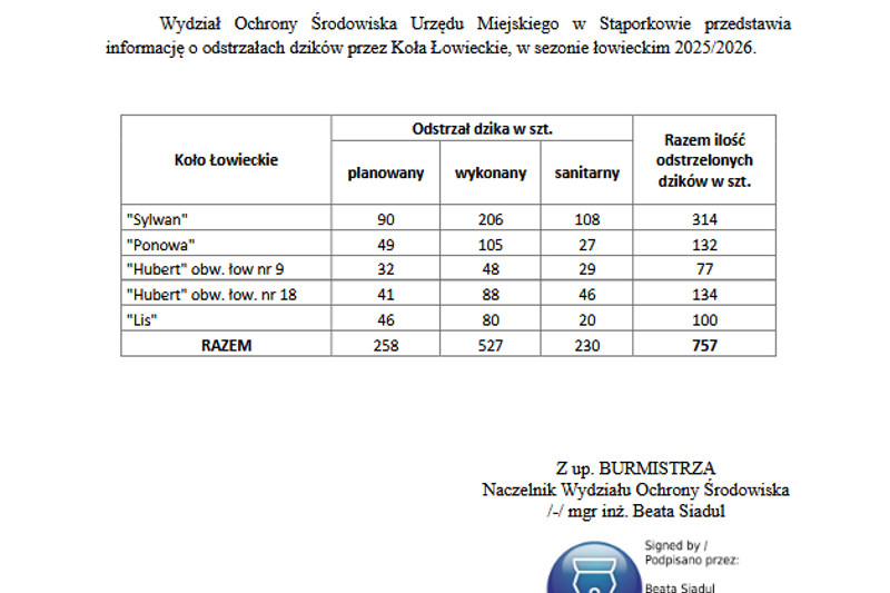 Odstrzały Dzików 2025 2026